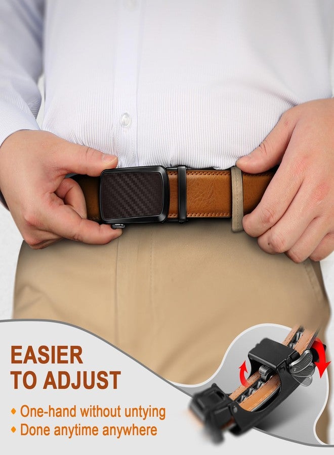KEMISANT Ratchet Belt For Men 2 Pack,Slide Leather Belt Adjustable For Gift Men Dress Casual Pants Jeans-Cut For Fit(Black/Orange Brown,32"-38" Waist Adjustable) - Image 4